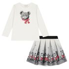 Girls Ivory & Grey Teddy Bear Skirt Set, 1, hi-res