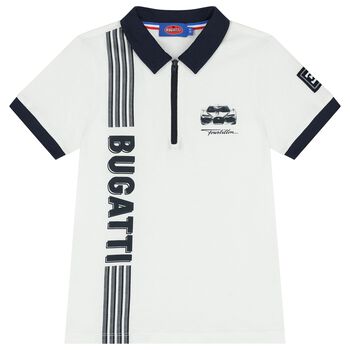 Boys White & Navy Blue Logo Polo Shirt