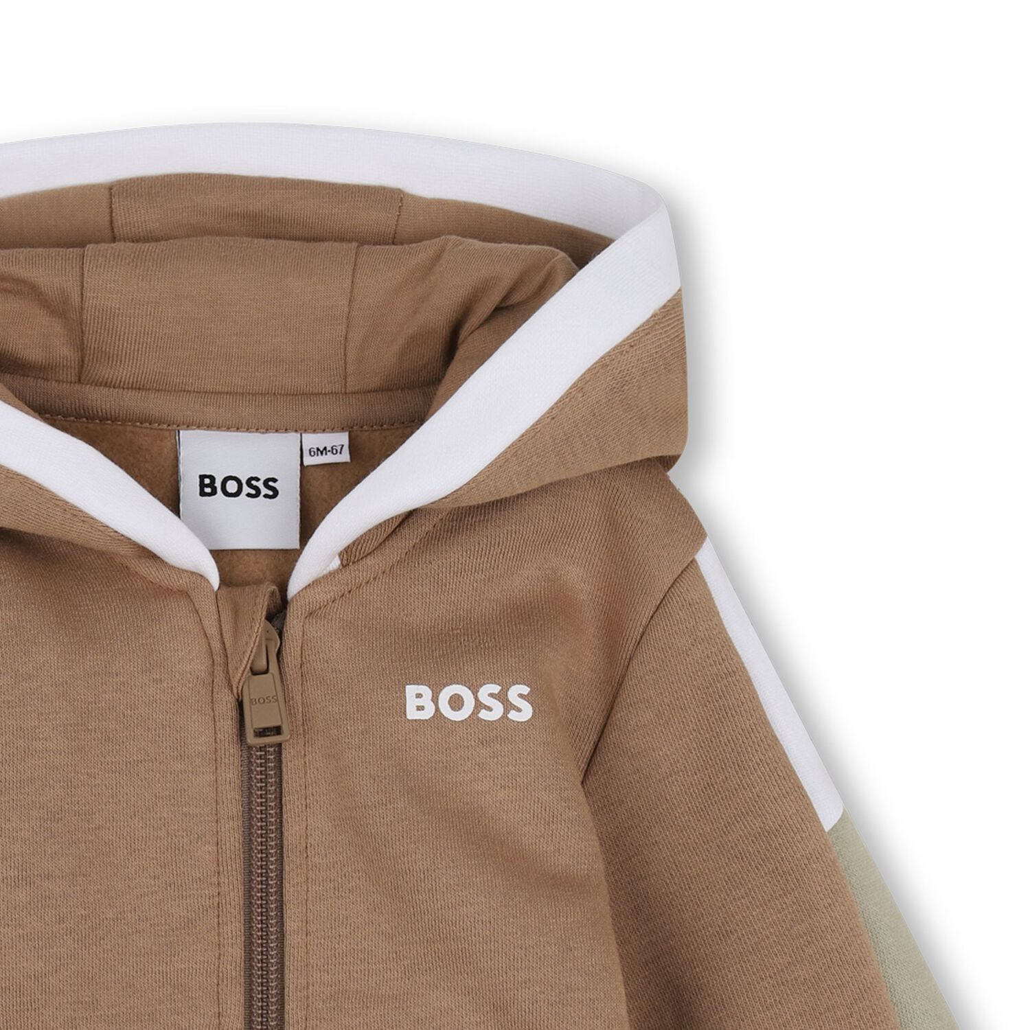 Younger Boys Beige Hooded Zip Up Top, 1, hi-res