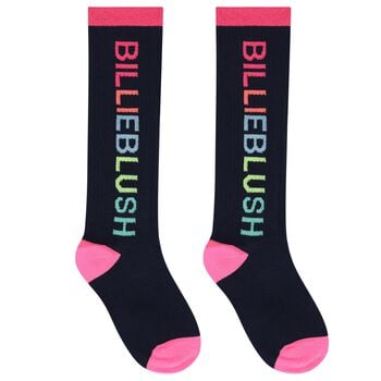Girls Navy Blue & Pink Logo Socks
