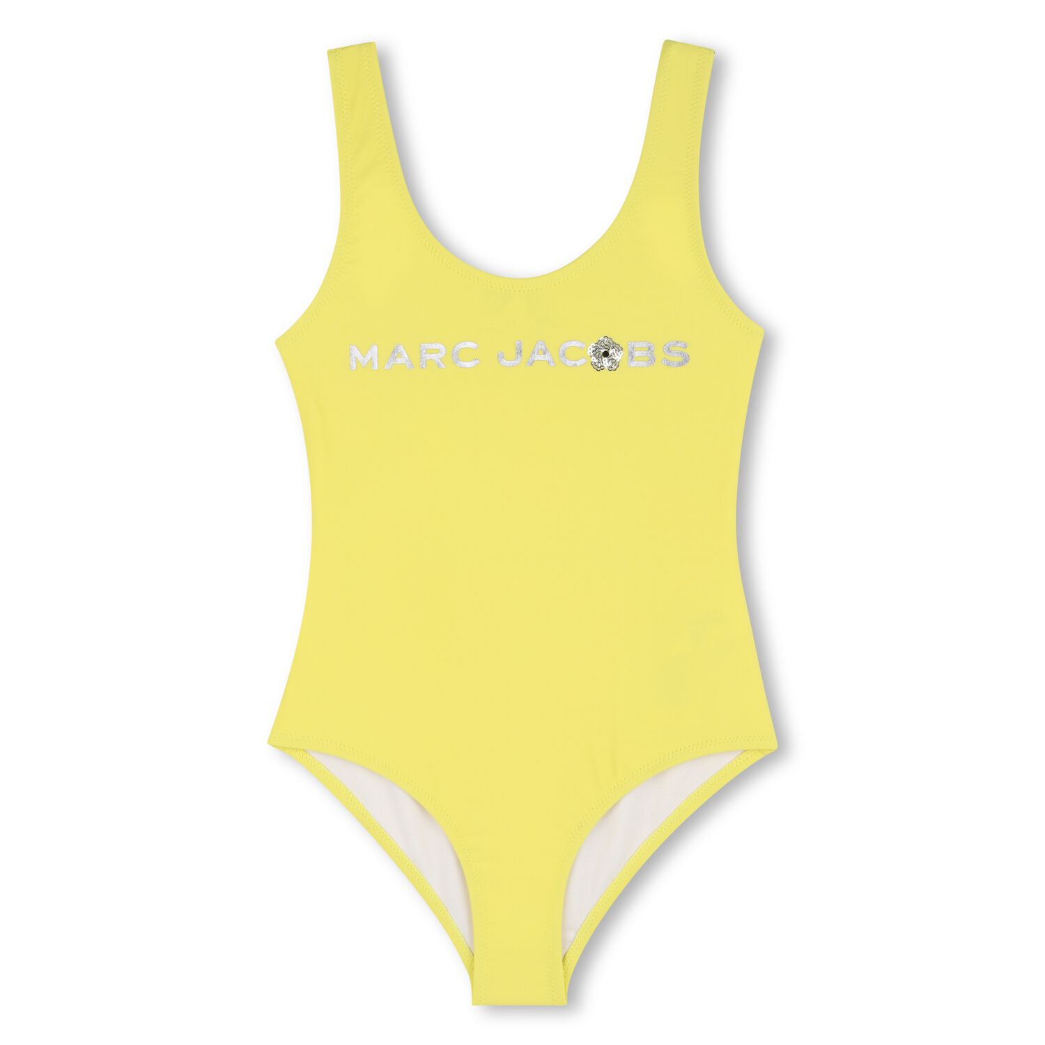 Girls Yellow Logo Swimsuit, 1, hi-res