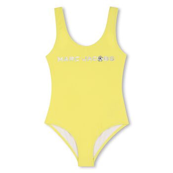 Girls Yellow Logo Swimsuit
