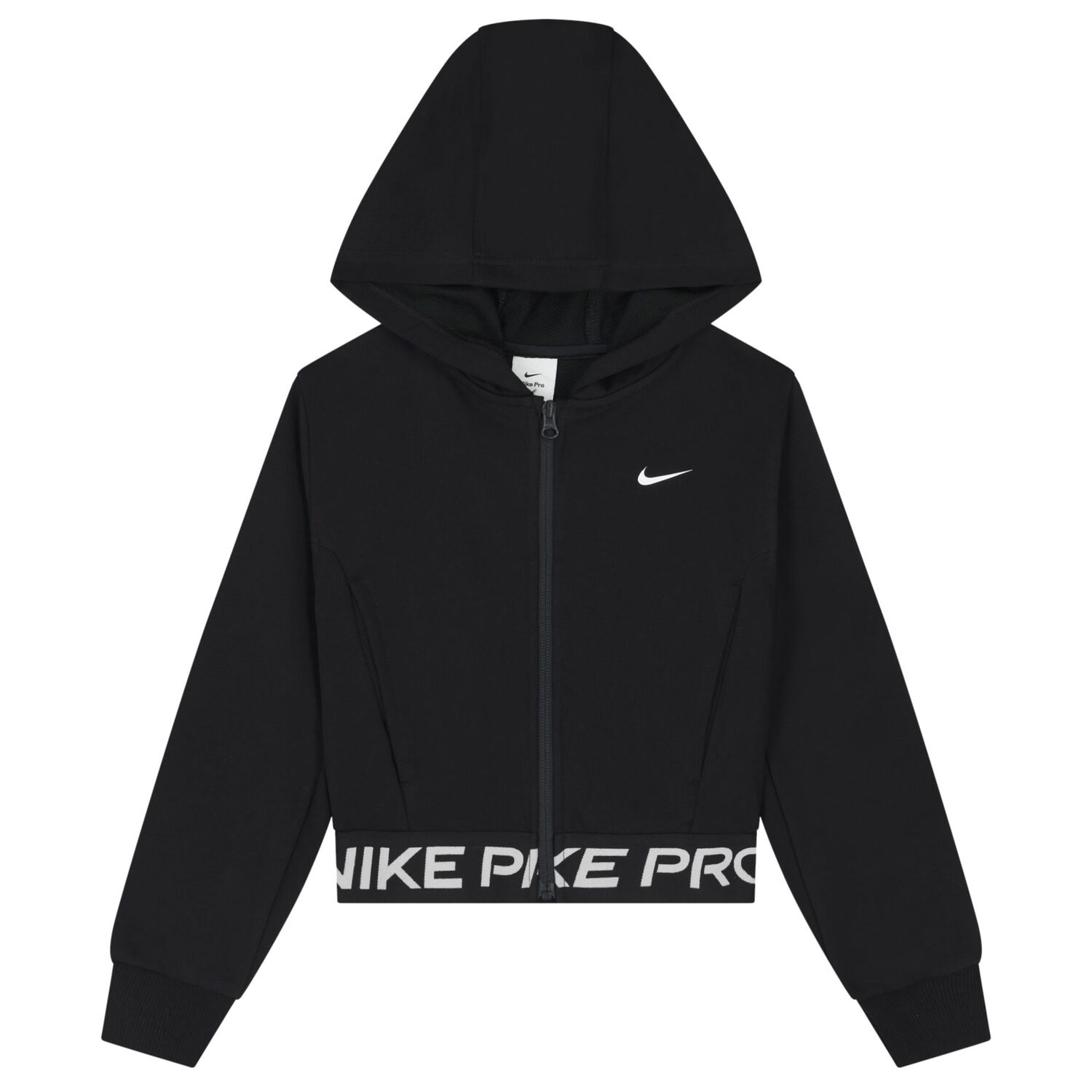 Girls Black Logo Hooded Zip Up Top, 1, hi-res