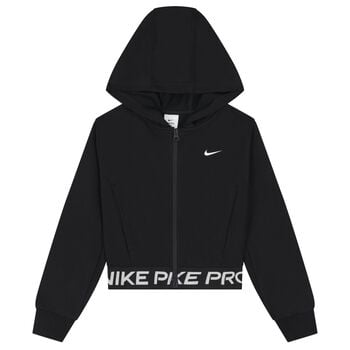 Girls Black Logo Hooded Zip Up Top