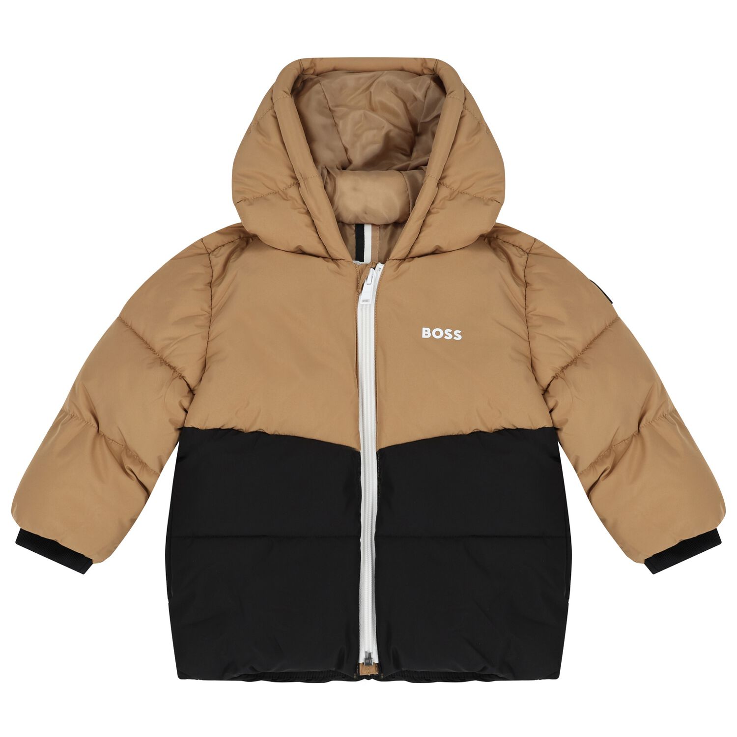Younger Boys Beige & Black Puffer Jacket, 1, hi-res image number null