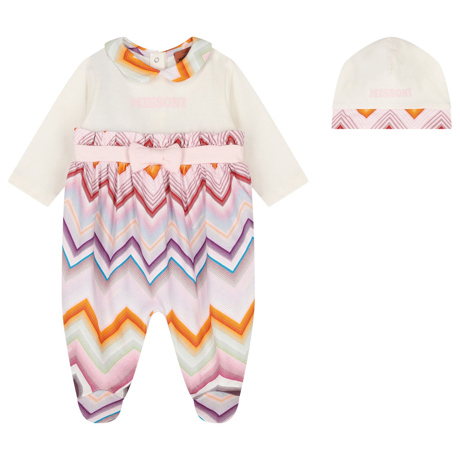 Baby Girls Ivory & Pink Zig Zag Babygrow Gift Set, 1, hi-res