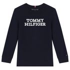 Boys Navy Blue Logo Long Sleeve Top, 1, hi-res