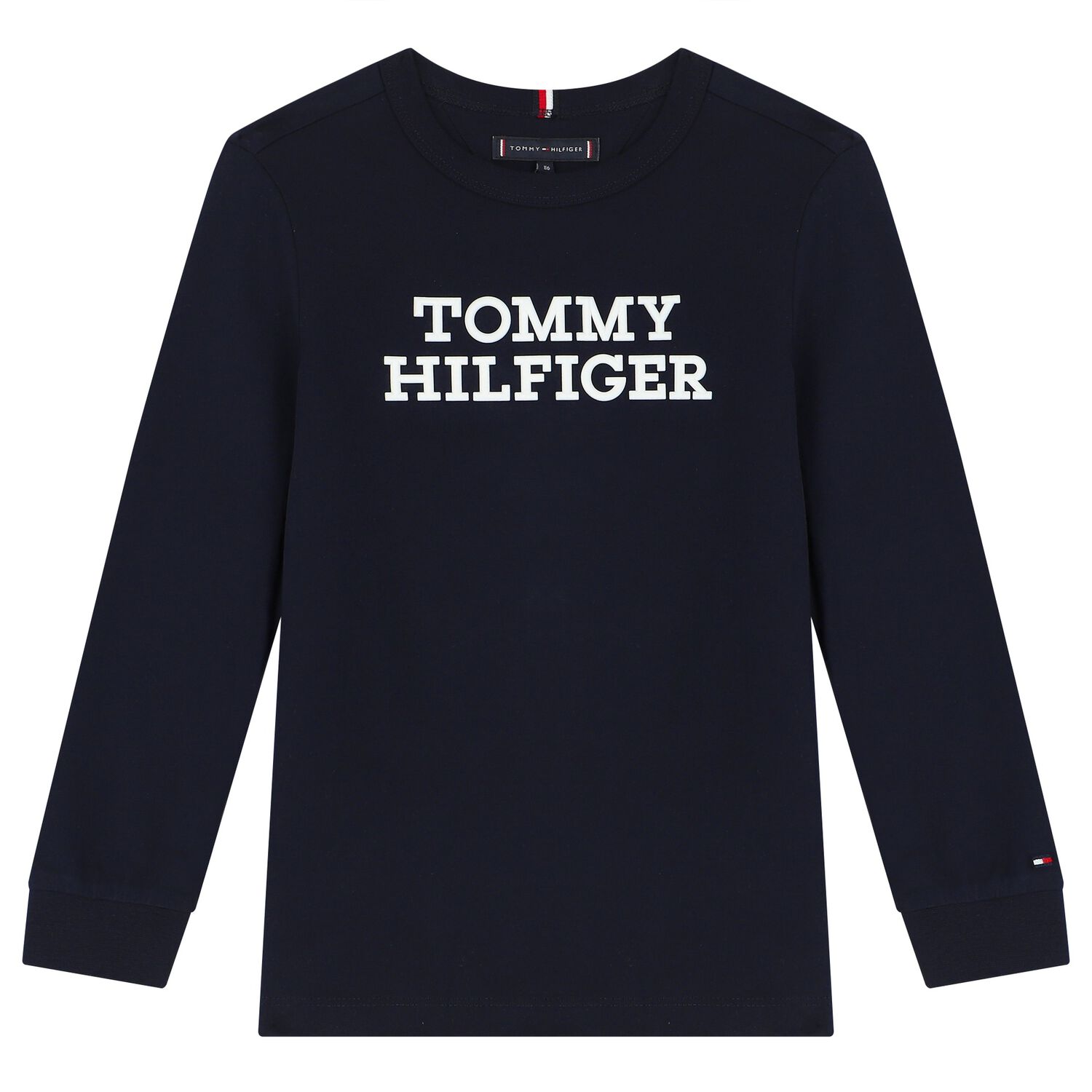 Boys Navy Blue Logo Long Sleeve Top, 1, hi-res