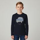 Boys Navy Blue Vintage Car Logo Long Sleeve Top, 1, hi-res