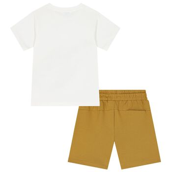 Boys White & Yellow Turtle Shorts Set