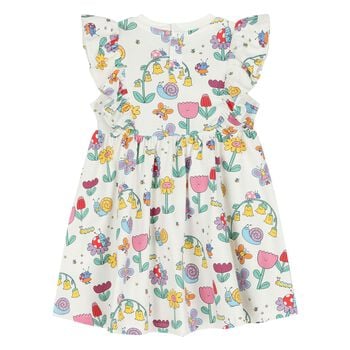Younger Girls Ivory Ruffled Floral Dress
