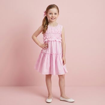 Girls Pink Poplin Ruffle Dress