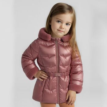 Girls Pink Hooded Puffer Coat