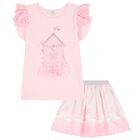 Girls Pink Broderie Anglaise Skirt Set, 1, hi-res