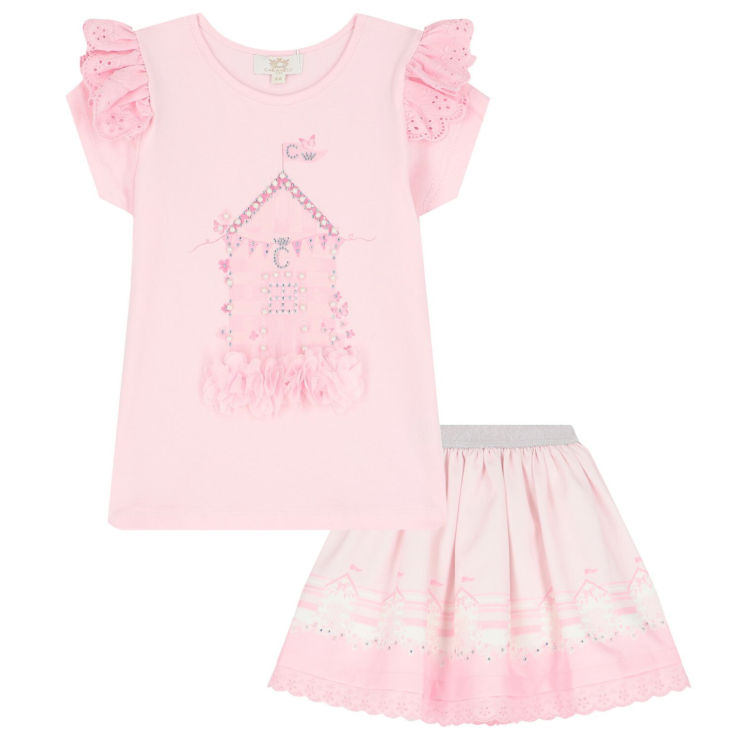 Girls Pink Broderie Anglaise Skirt Set, 1, hi-res image number null