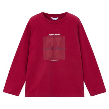 Boys Red Logo Long Sleeve Top