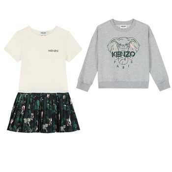 Girls Grey Sweatshirt & Green Dress Set