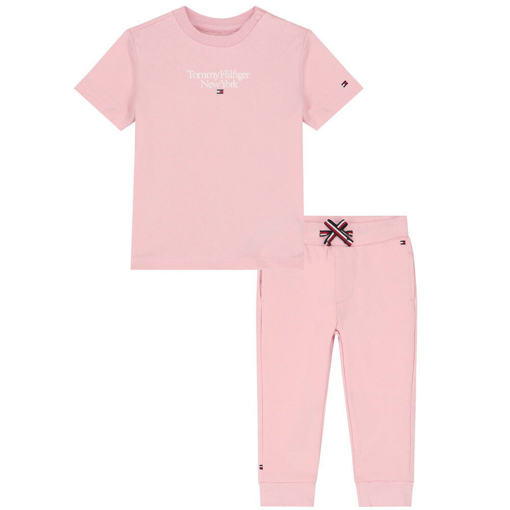 Hilfiger Baby Girls Pink Logo Trousers Set | USA