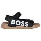 Boys Black & Beige Logo Sandals, 1, hi-res