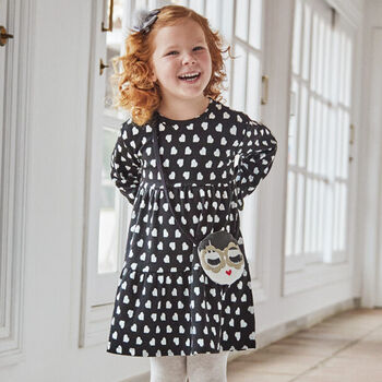 Girls Black Heart Dress & Bag Set