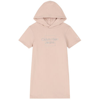 Girls Pale Pink Logo Hooded Dress