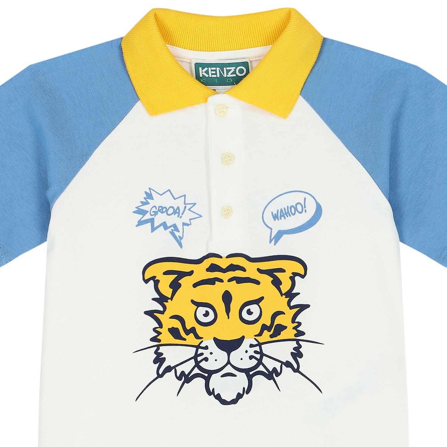 Younger Boys Ivory Tiger Logo Polo Shirt, 1, hi-res