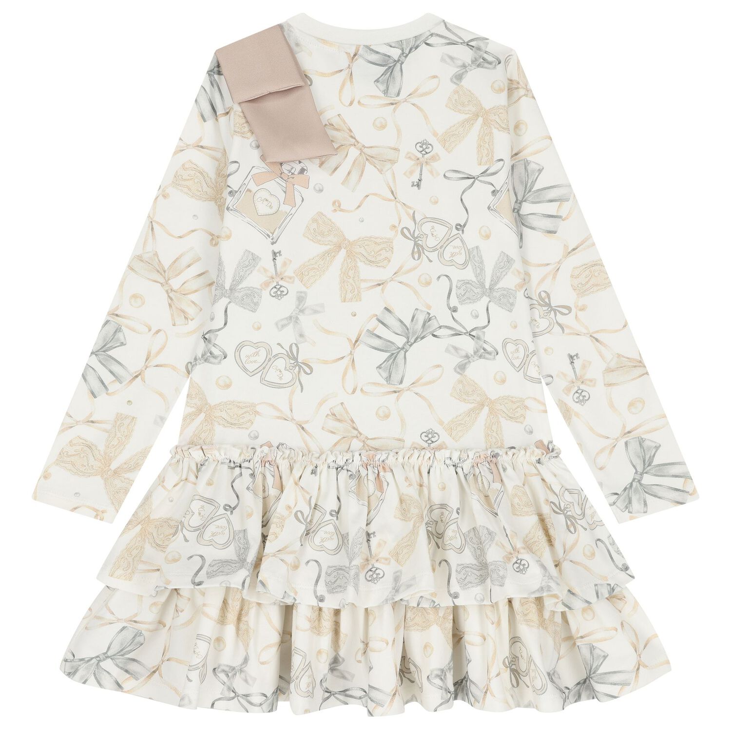 Girls Ivory Bow Dress, 1, hi-res