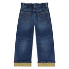 بنطلون جينز دينيم بنات بالشعار باللون الازرق, 1, hi-res