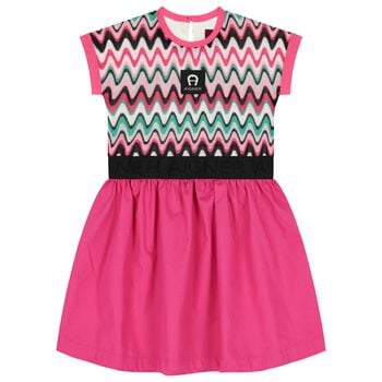 Girls Pink Logo Zig-Zag Dress