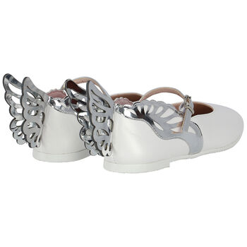 Girls White & Silver Leather Shoes