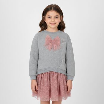 Girls Grey & Pink Bow Skirt Set