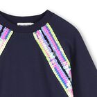 Girls Navy Blue Sequin Sweatshirt Dress , 1, hi-res