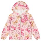 Girls Pink Bow Hooded Zip Up Top, 1, hi-res