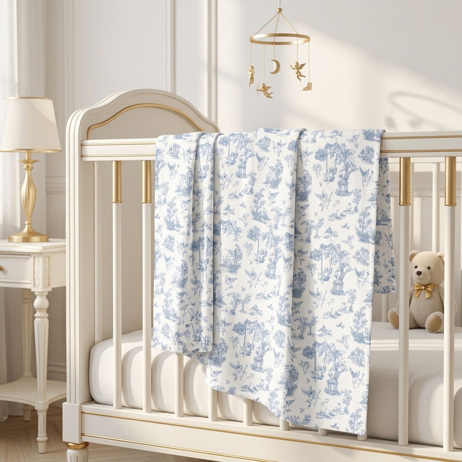Baby Boys White & Blue Blanket, 1, hi-res
