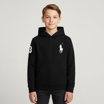 Boys Black Logo Hooded Top