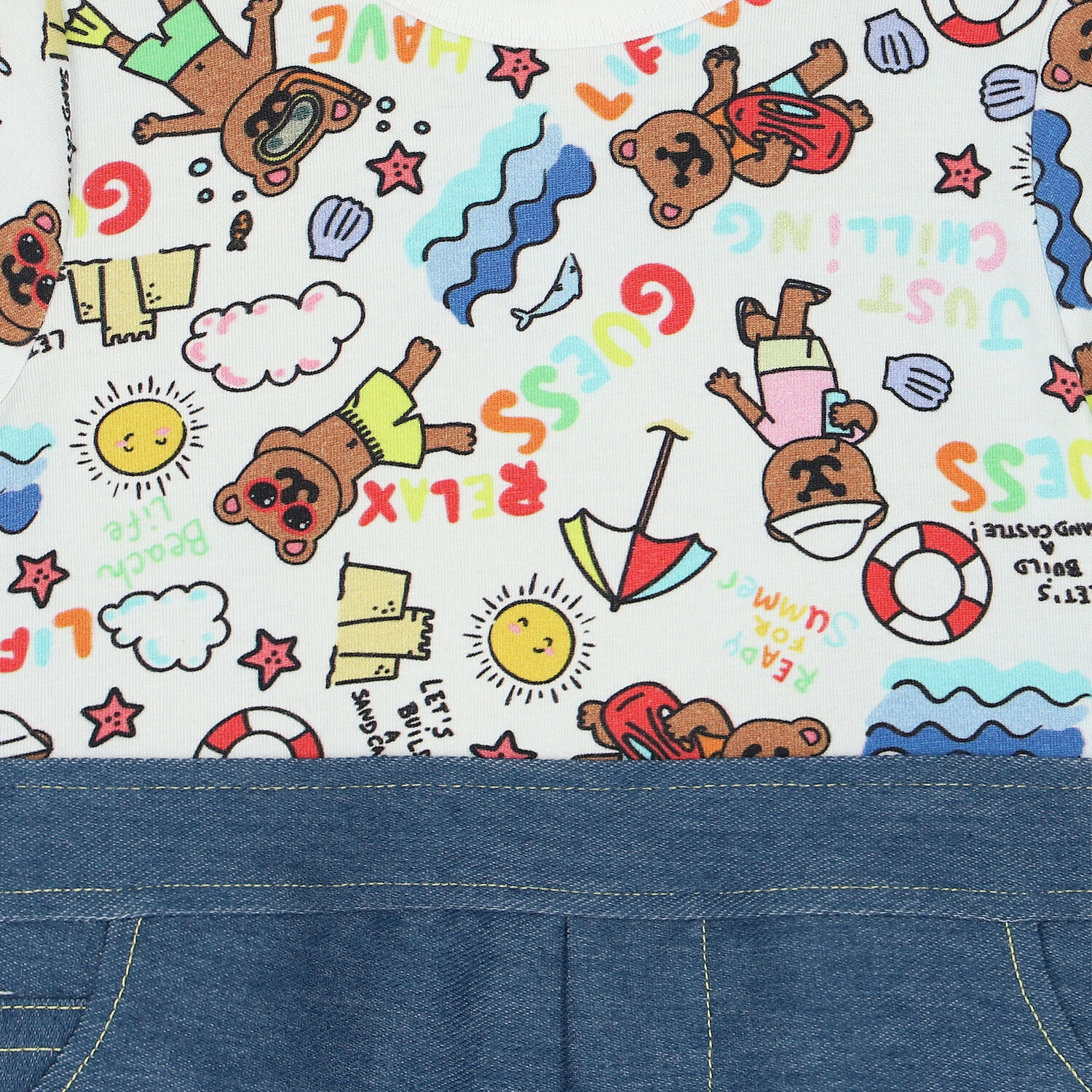 White & Blue Teddy Bear Romper, 1, hi-res