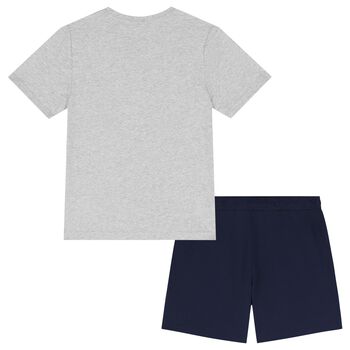 Boys Grey & Navy Blue Logo Shorts Set