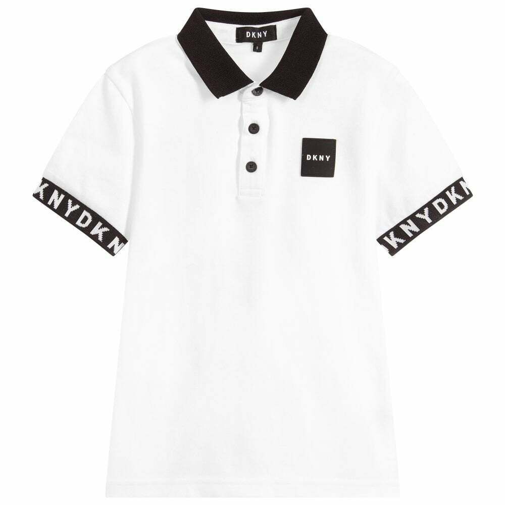 DKNY Boys White Pique Polo Shirt Junior Couture