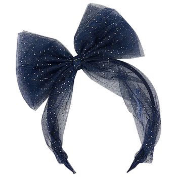 Girls Navy Blue & Gold Glitter Tulle Bow Headband