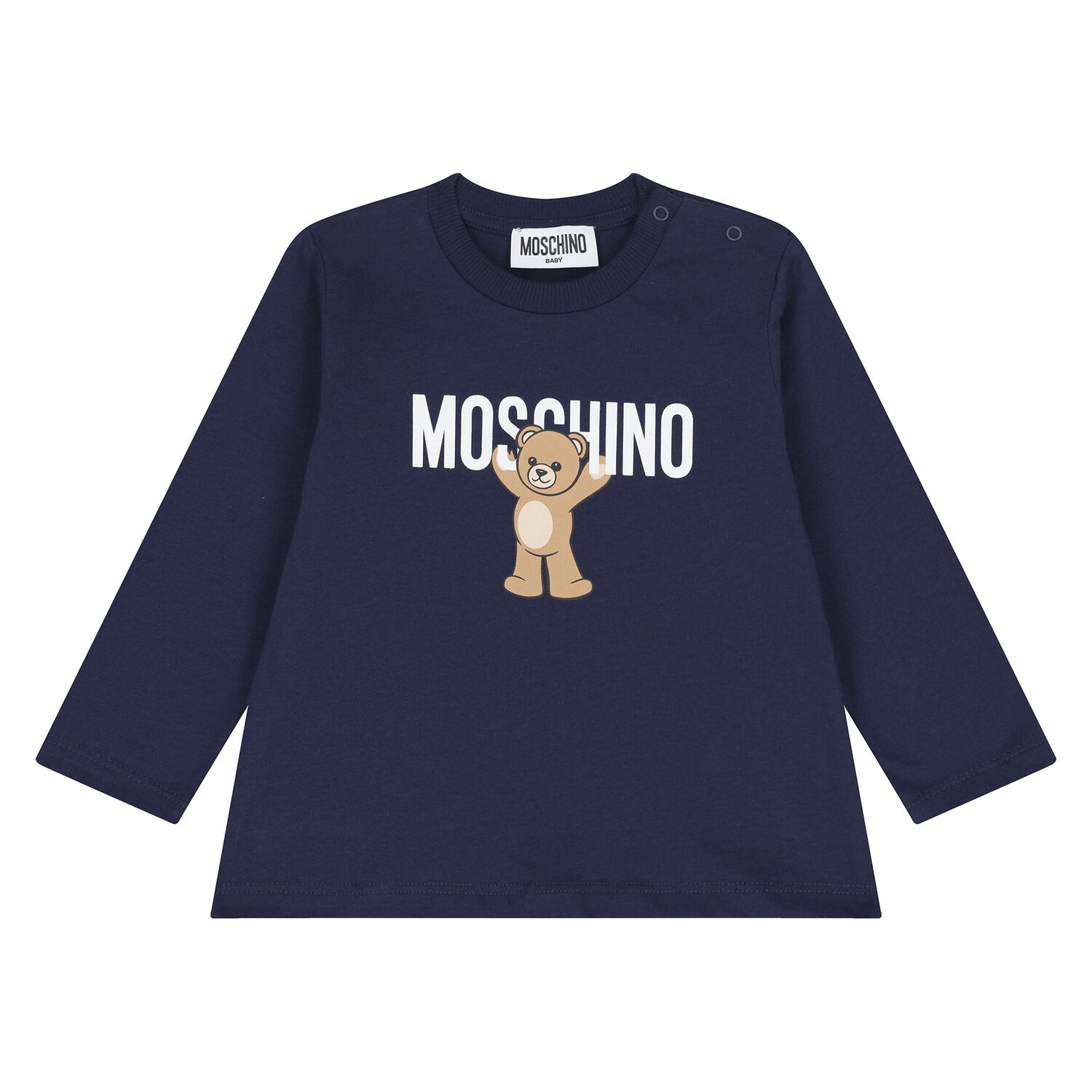 Younger Navy Blue Teddy Bear Logo Long Sleeve Top, 2, hi-res