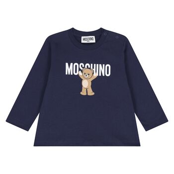 Younger Navy Blue Teddy Bear Logo Long Sleeve Top