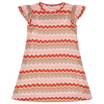 Girls Pink, Orange & Beige Knitted Zigzag Dress