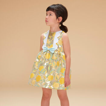 Girls Gold Lemon Jacquard Dress