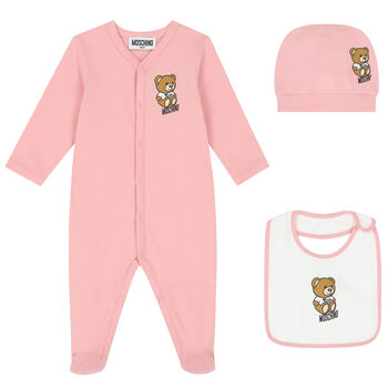 Pink Teddy Bear Logo Babygrow Set