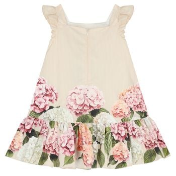 Girls Beige Floral Striped Dress