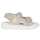 Beige & White Logo Sandals, 1, hi-res