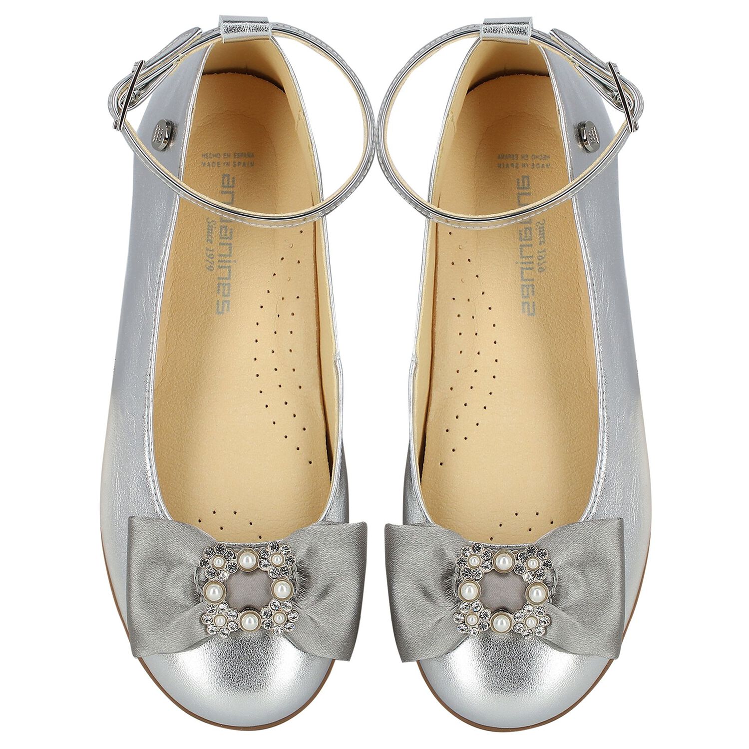 Girls Silver Ballerina Bow Shoes, 1, hi-res image number null