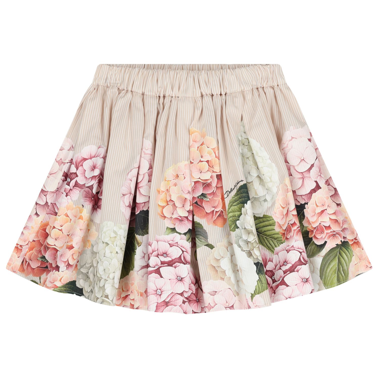 Girls Pink & Ivory Striped Floral Skirt, 1, hi-res