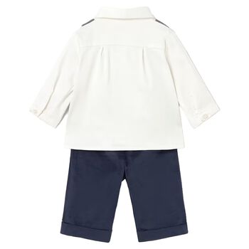 Baby Boys White & Navy Blue Waistcoat Suit