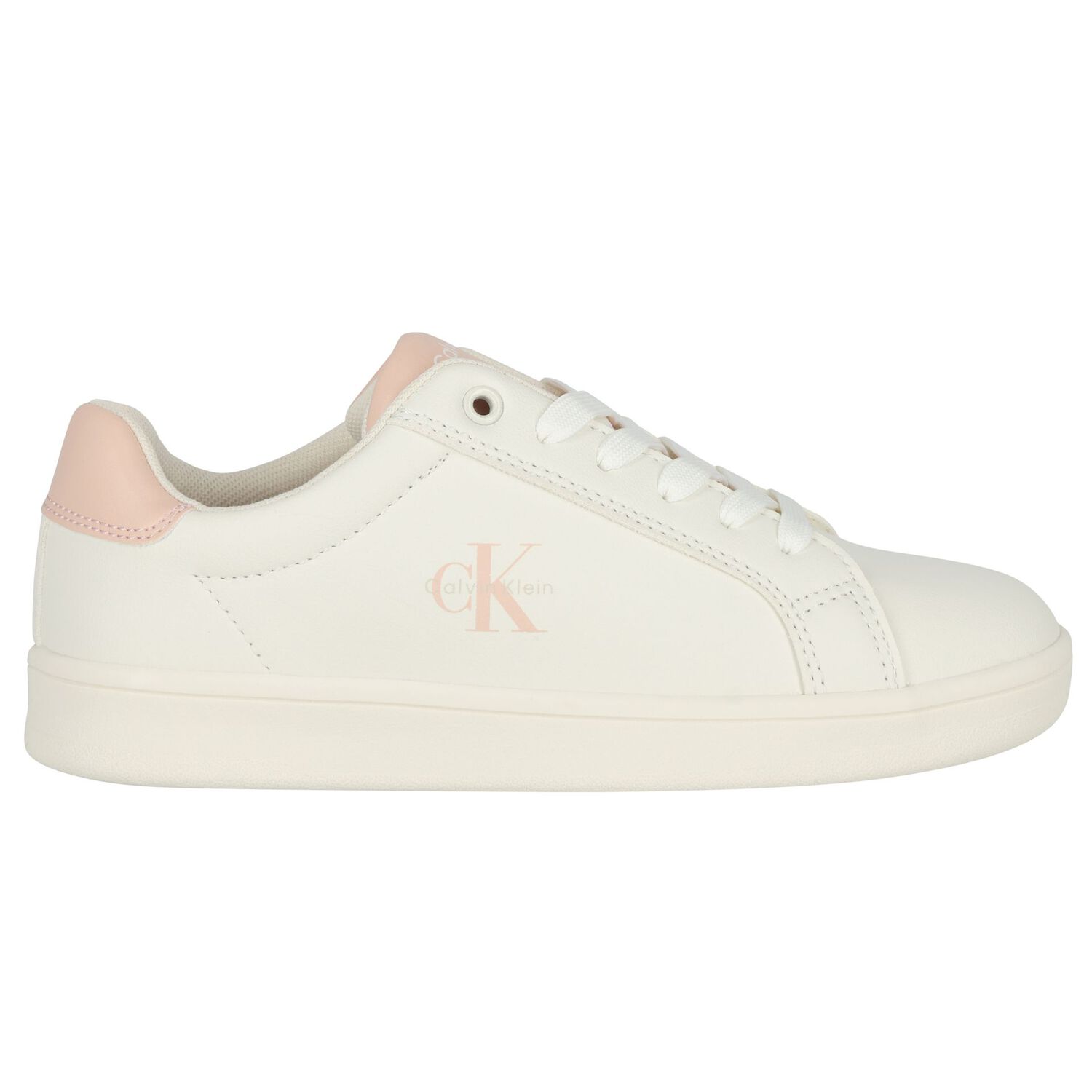 Girls Ivory & Pink Logo Trainers , 1, hi-res